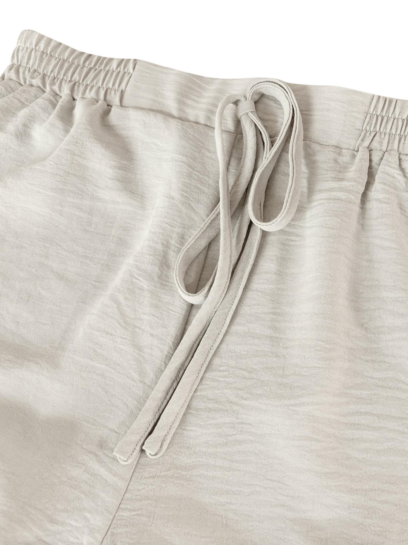 Women's Solid Color Top & Wide Leg Pants Two-piece Set, Casual Round Neck Top & Elastic Waist Drawstring Trousers for Summer, Ladies Clothes for Daily Wear, Womenswear Women's Solid Color Top & Wide Leg Pants Two-piece Set, Casual Round Neck Top & Elastic Waist Drawstring Trousers for Summer, Ladies Clothes for Daily Wear, Womenswear