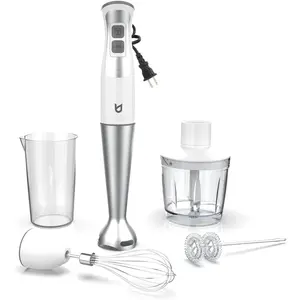 Immersion Hand Blender,  5-in-1 8-Speed Immersion Blender with 500ml  , 600ml Container,Milk Frother,Egg Whisk,Puree  , Smoothies, Sauces and Soups - White