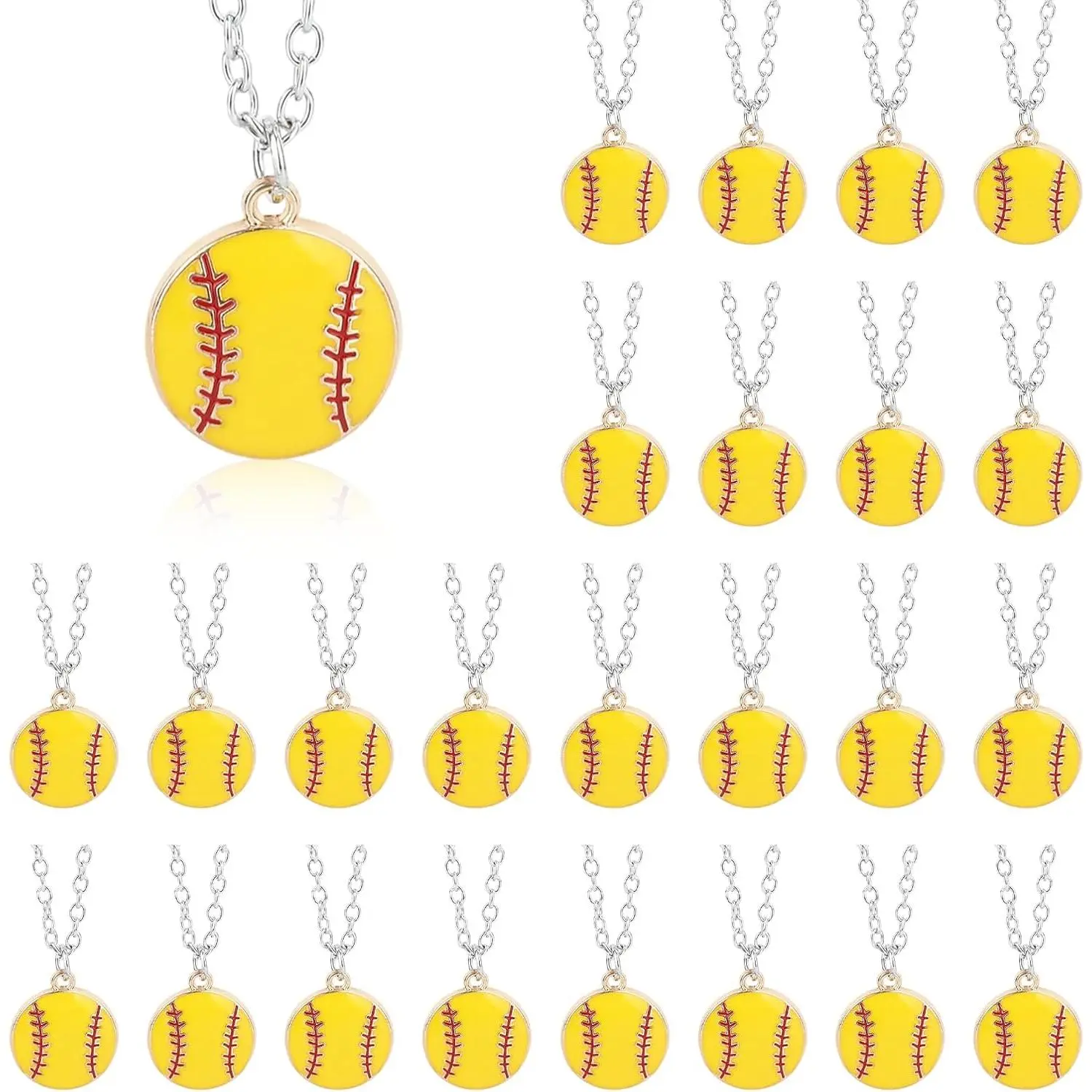 24 count Softball  Necklace, Softball Gifts Adjustable Alloy Pendant   Team Party Favors for Players Fans Coaches,  Theme Chain Accessories for  Event Celebration