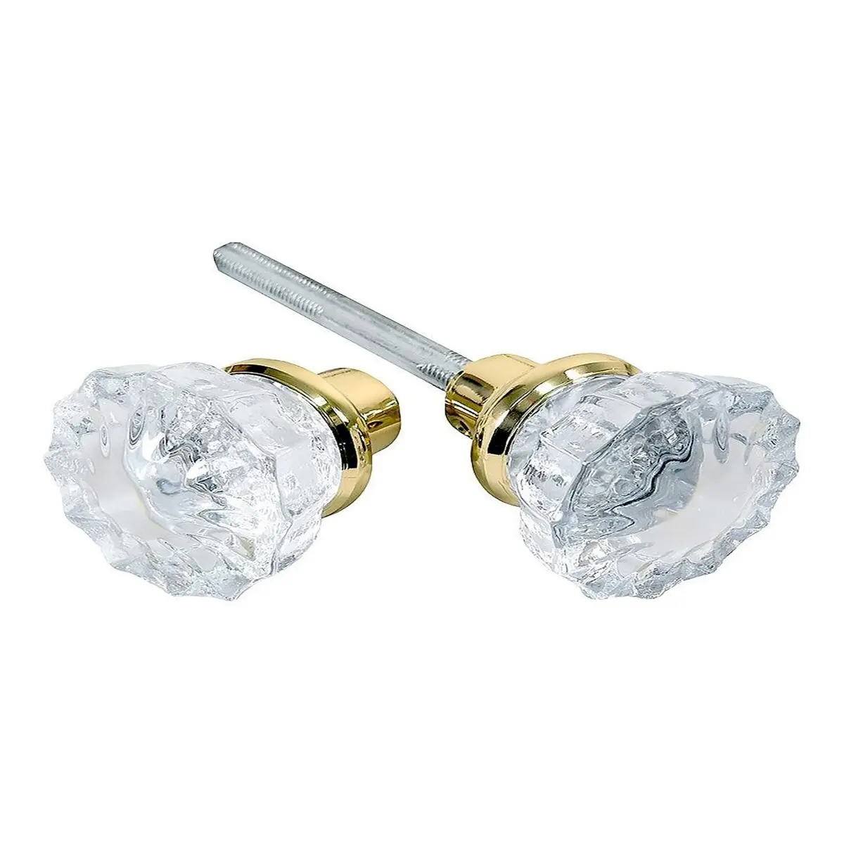 Crystal Glass Door Knob Replacement Set with Brass Finish Base, for Interior Doors with Lock, Easy to Install, Durable and Elegant Design