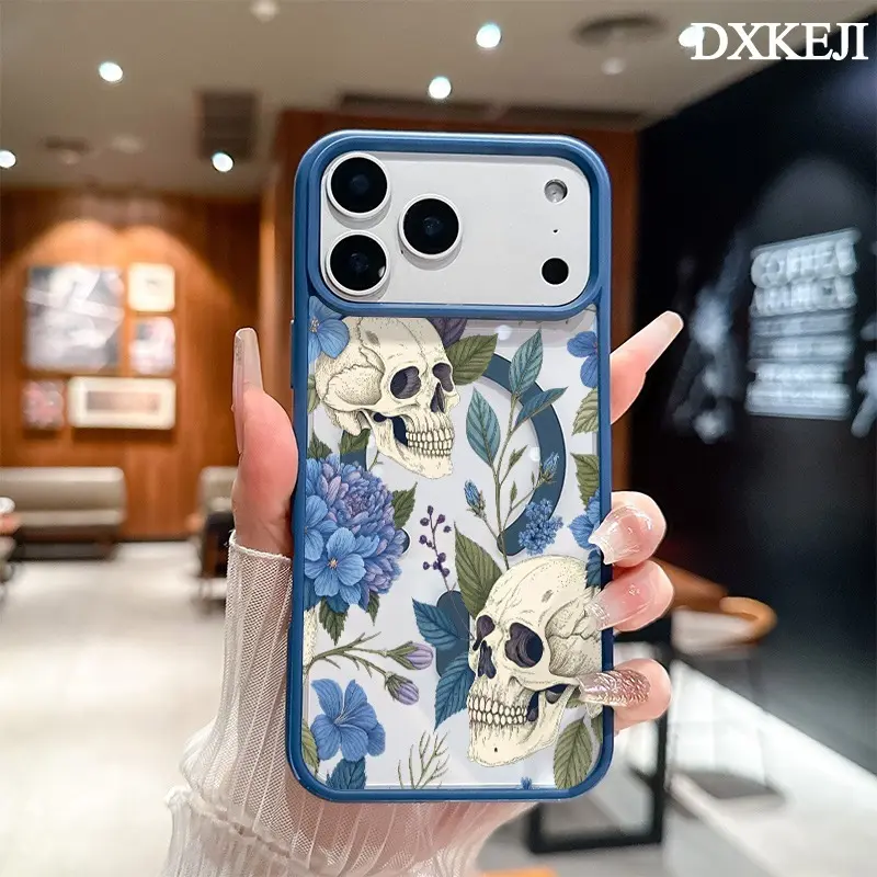 MagSafe Magnetic TPU Phone Case for Multi-Model iPhone Series (17 Air/16 Pro Max/15 Pro/14/13/12/11 Plus), Dark Academia Botanical Skulls Pattern, Customized Shockproof Slim Protection, Aesthetic Mobile Accessory