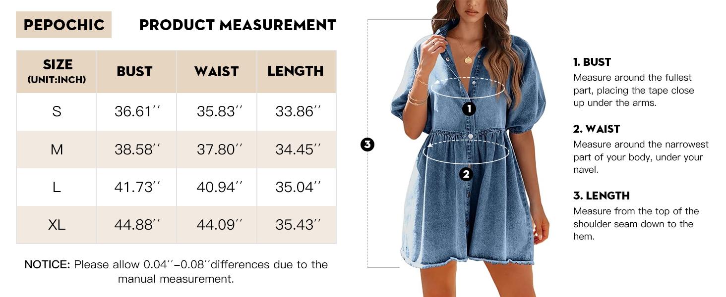 FMEYOA Womens Summer Denim Dress Button Down Short Sleeve Babydoll Dress Puff Sleeve Flowy Jean Dress