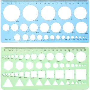 2pcs Plastic Transparent Circle Drawing Template Stencil Round Geometric Ruler for School Office Supplies