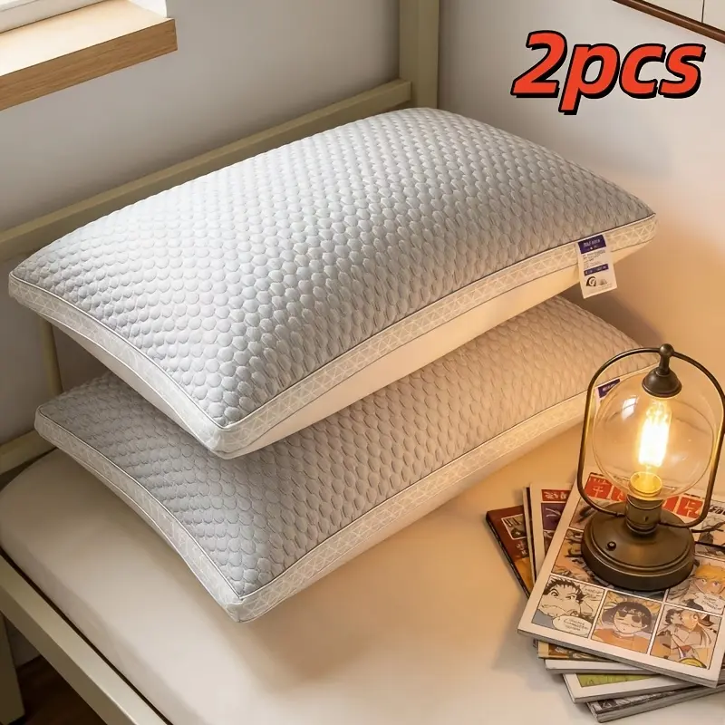 2pcs Cooling Cotton Bed Pillows Suitable for Hot Sleepers - Constant Temperature Cooling Cover & Hard Bed Pillows for Night Sweating, Suitable for Side/Stomach Sleepers, Dry Only, Multicolor for