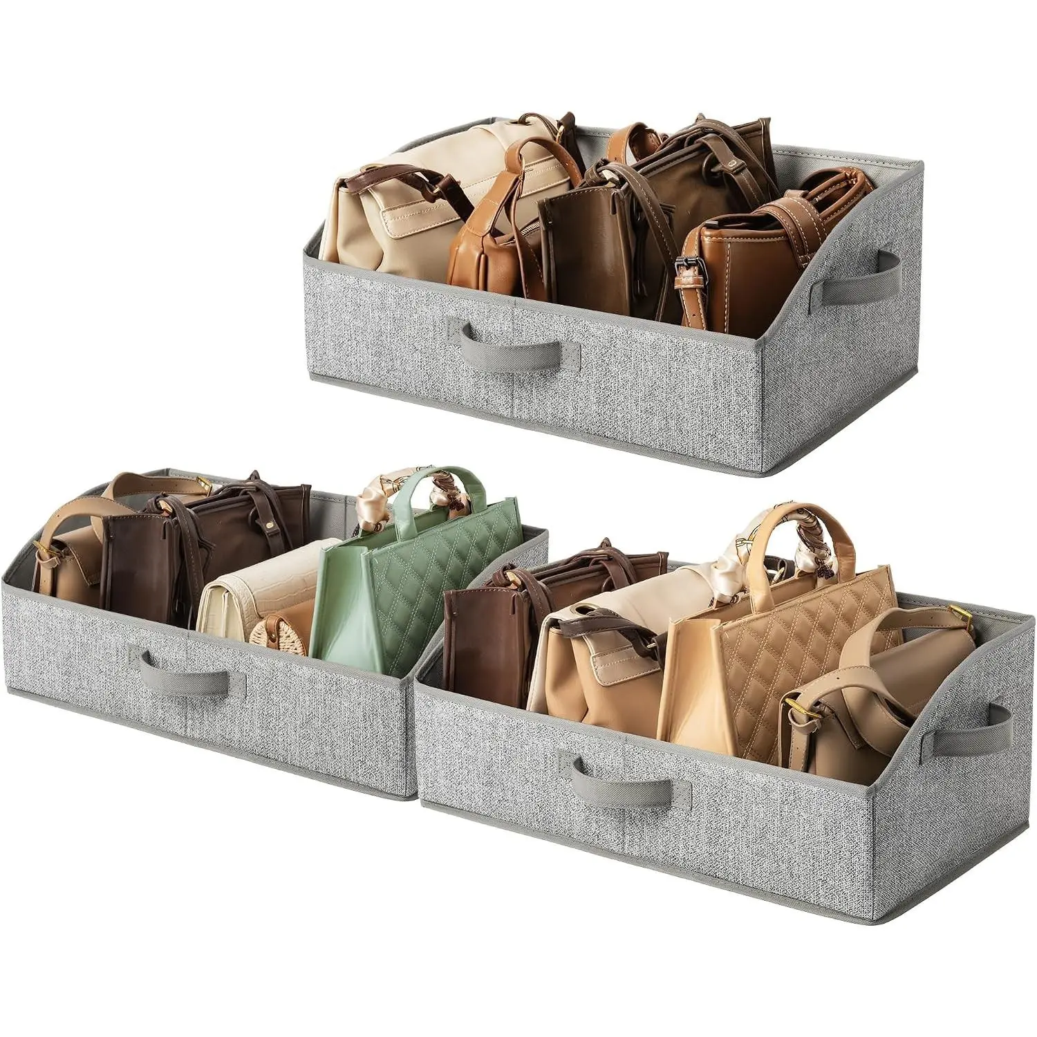 Purse Organizer for Closet, Trapezoid Storage Bins, Closet Shelf Organizer, Storage Baskets for Shelves, Fabric Clothing Organizer, Closet Organizers and Storage, Gray, 3-Pack