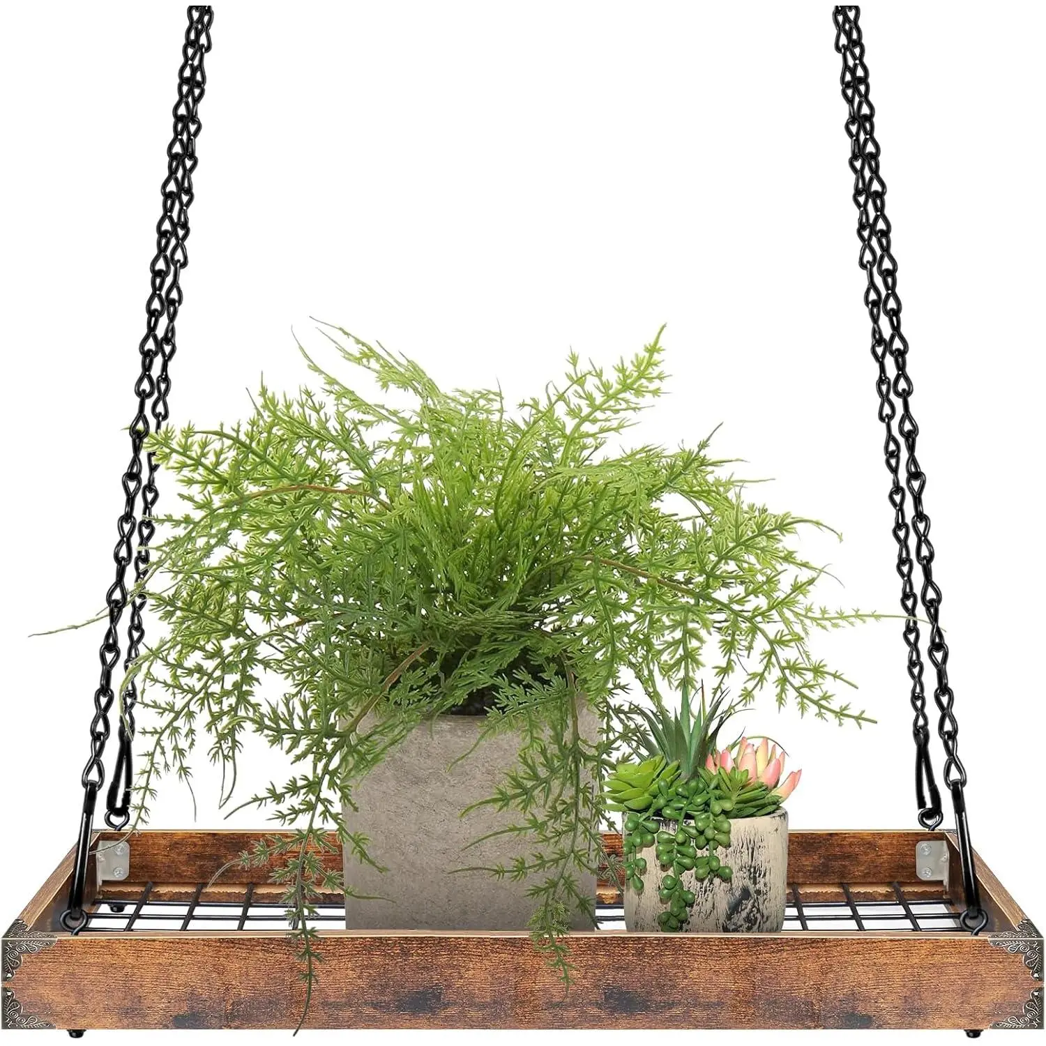 lily Plant Hanger Indoor Outdoor, 16" Large Hanging Planters for Indoor Plants Hanging Plant Holder Wood Metal Hanging Plant Shelf Large Hanging Baskets for Plants Outdoor Window Ceiling