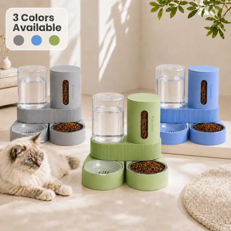 2-in-1 2 Pack Gravity Pet Feeder and Water Dispenser Set for Cats and Small Dogs, Large Capacity With Stainless Steel Bowl