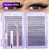 Mixed-Length DIY Cluster Eyelash Extension Kit, Curled Long-Lasting Waterproof Lashes, Cosmetic False Lashes, Diy False Eyelashes, Includes Bond, Lash Glue & Seal, Tweezers & Headband, Synthetic Eyelash Extensions, Eyelash Extension Supplies