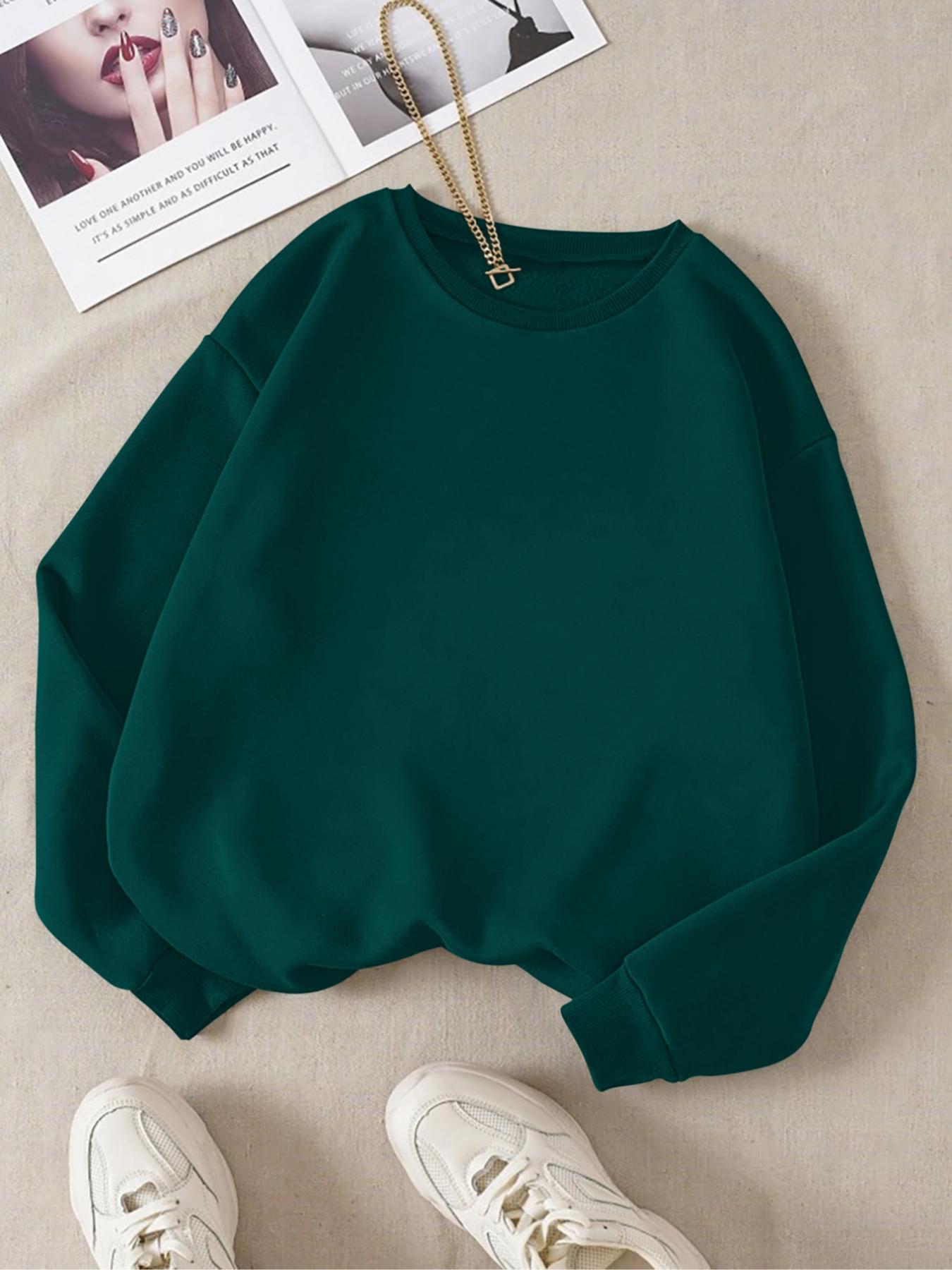 Trendy Solid Color Sports Sweatshirt, Teen Girls Casual Wear, Women's Daily Fashion, Comfortable Breathable Fitted Long Sleeve Pullover