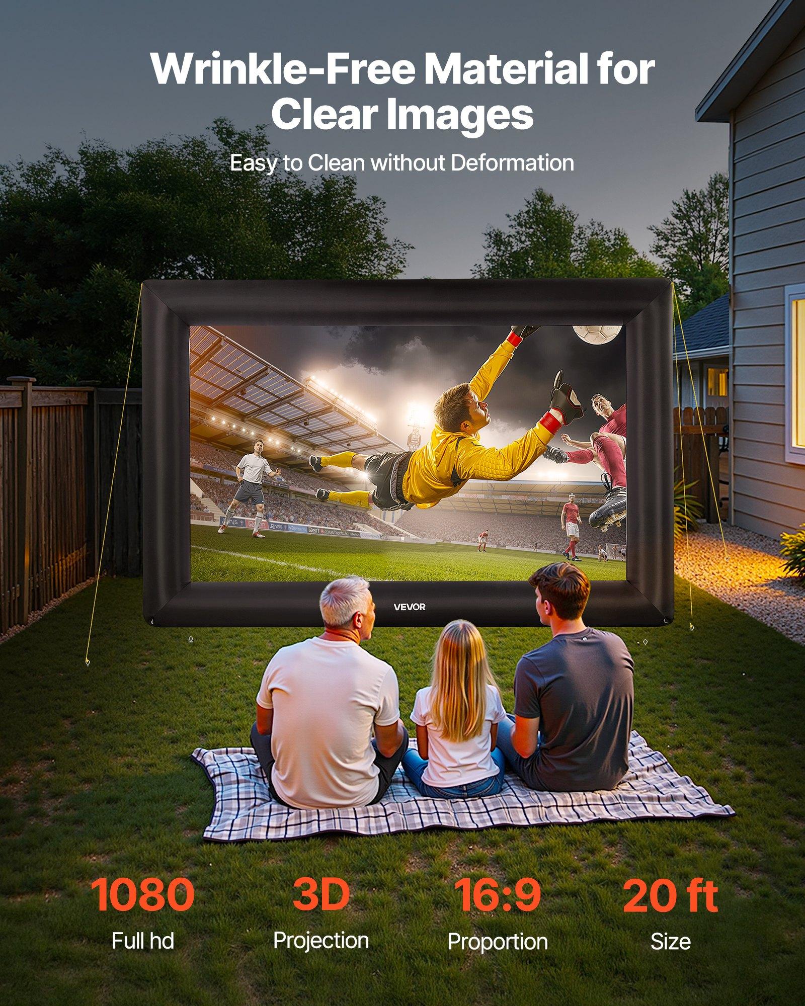 VEVOR 20FT Inflatable Projector Screen, Inflatable Movie Screen Outdoor with 250W Air Blower Projector Screen Oxford Fabric Material Blow Up Screen for Outdoor Backyard, Home Theater, Theme Party VEVOR 20FT Inflatable Projector Screen, Inflatable Movie Screen Outdoor with 250W Air Blower Projector Screen Oxford Fabric Material Blow Up Screen for Outdoor Backyard, Home Theater, Theme Party