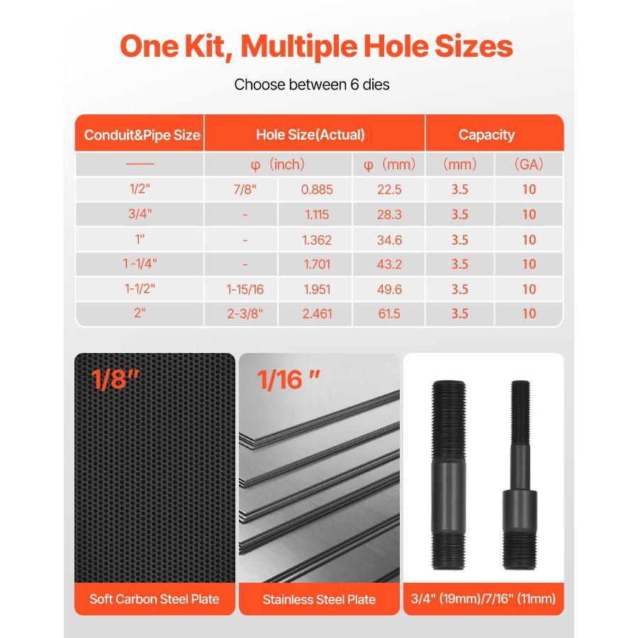 VEVOR Knockout Punch Set, 15 Ton Hydraulic Knockout Set, 1/2 to 4 KO Tool Kit Hole Making Tool, KO Tools Kit W/10 Dies for Metal Electrical Cabinets, Electrical Control Cabinets, Switch Cabinets
