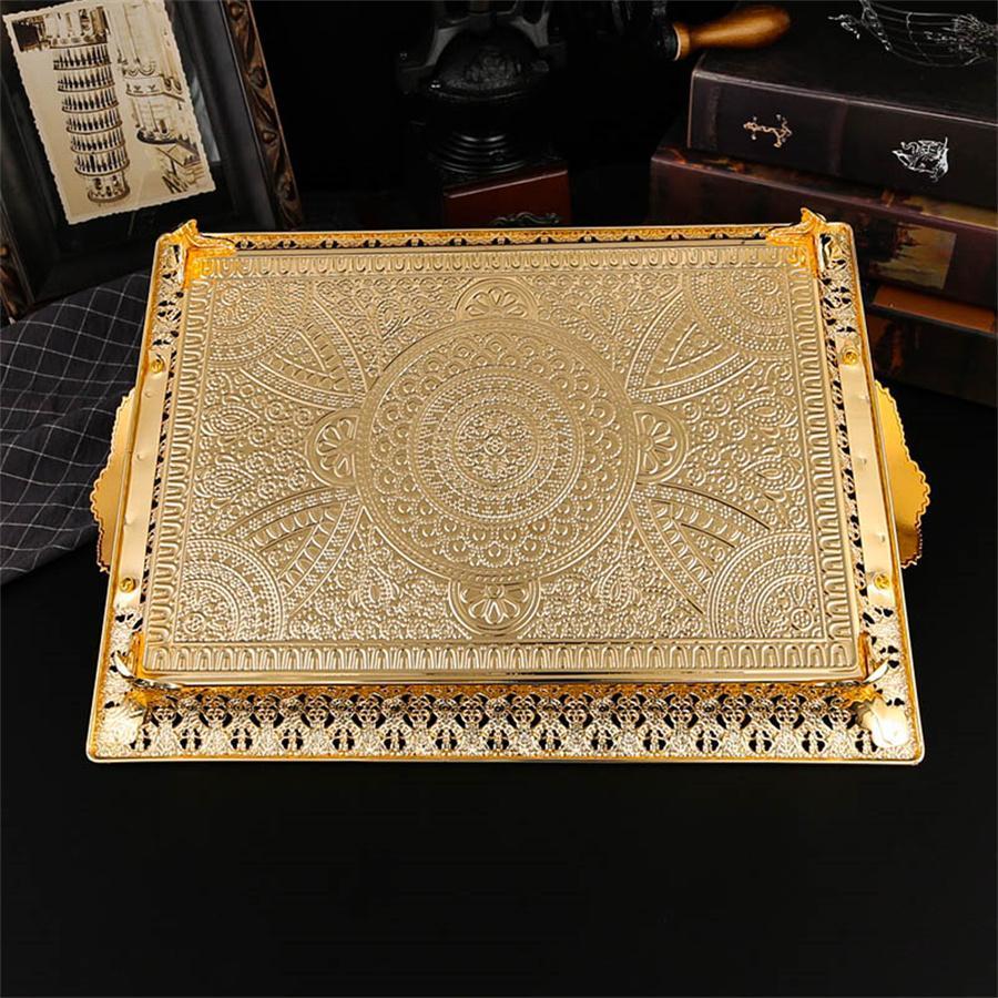 European Style Rectangular Serving Tray, Hollow Out Fruit Tray, Snack Tray, Dessert Tray, Desktop Decorative Tray for Home Living Room Coffee Shop, Plates