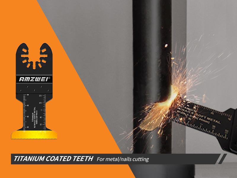 AGS 100PCS Oscillating Tool Blades, Titanium & HCS Oscillating Saw Blades for Metal/Wood/Plastic Cutting, Curved Edge Multi Tool Blades Compatible with Dewalt, Milwaukee, Dremel, Ryobi, Rockwell