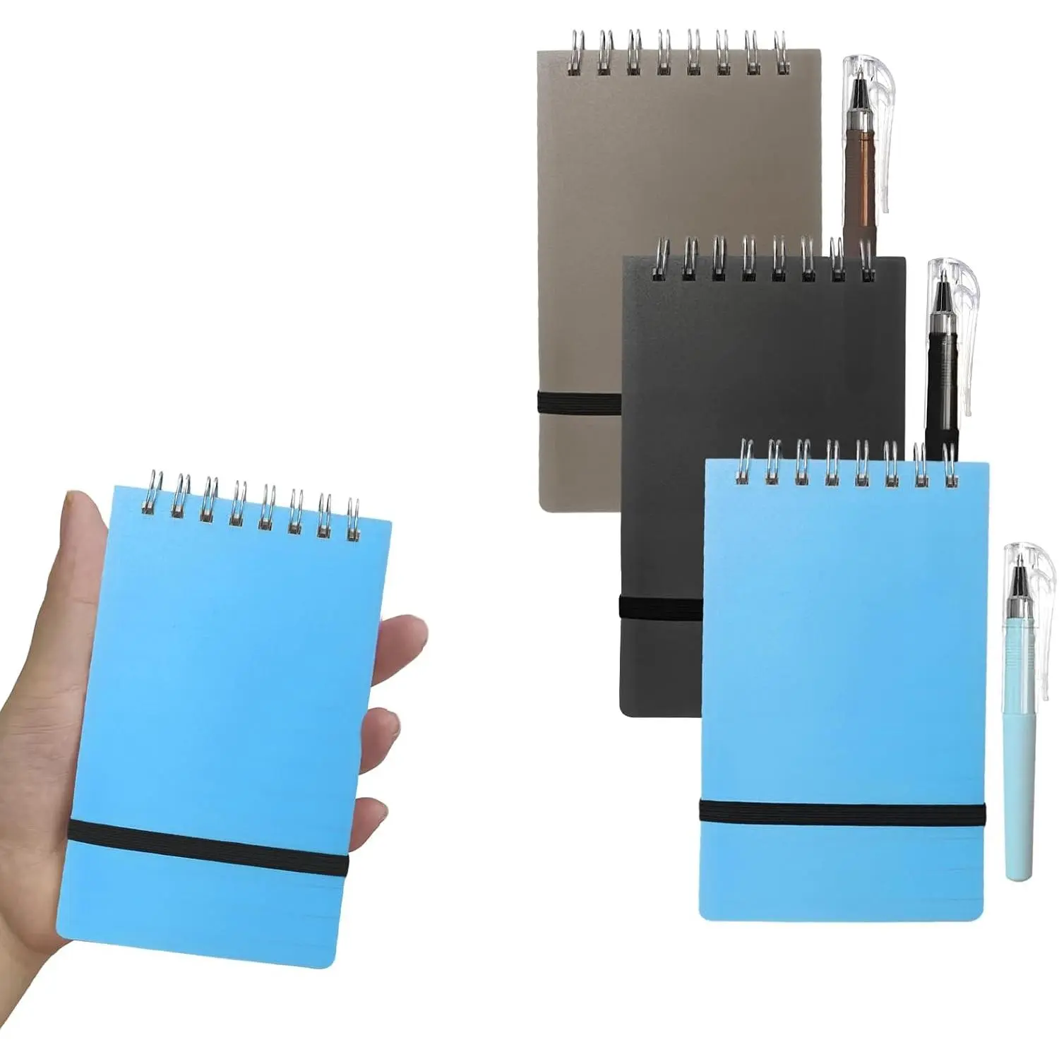 3 Pack Pocket Spiral Notebook With Pen, 5.1"x 3.1" 100 Pages A7 Lined Paper | Small Notepad Notebooks for Note Taking, Mini Notebook Journals (Black, Brown, Blue)