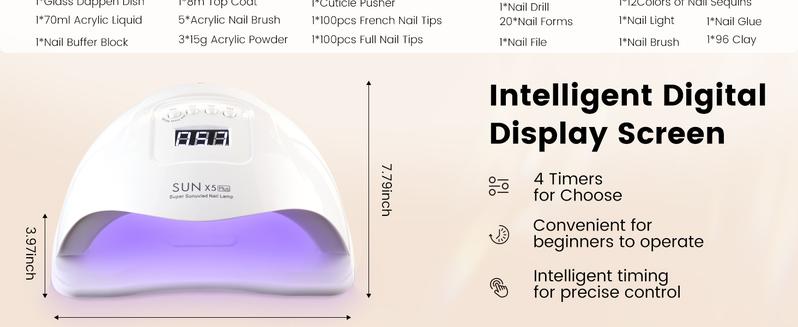 Acrylic Nail Kit for Beginners: Monomer Acrylic Nail Liquid Powder with Practice Hand U V Light Drill French Tips for Nail Starters with Everything Home Salon Gift Set (White)