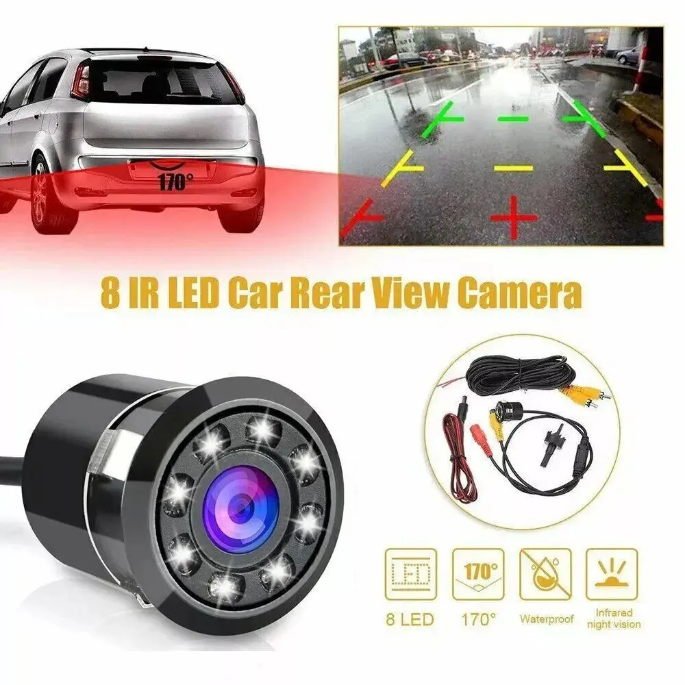 Car Backup Camera, 170° Wide Angle, Cmos Sensor, 8 LED Lights, HD Night Vision, Waterproof Dustproof, Abs Enclosure