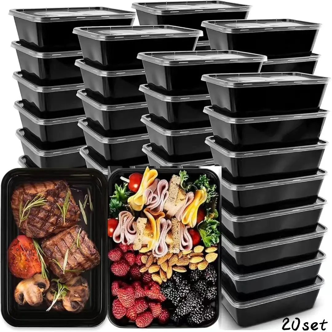 20pcs Reusable Meal Prep Containers, Microwave Safe Lidded Storage Boxes, Disposable Plastic Bento Boxes, Dishwasher & Freezer Friendly, Plastic Containers Set, Reusable Snack Containers, Containers with Lids