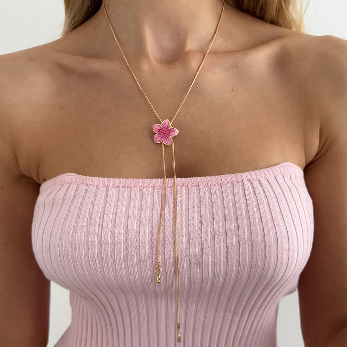 Women's Sweet Ocean-Style Floral Oil-Drip Adjustable Collarbone Necklace, Simple Costume Jewelry, Suitable for Vacations neck alace everyday layering