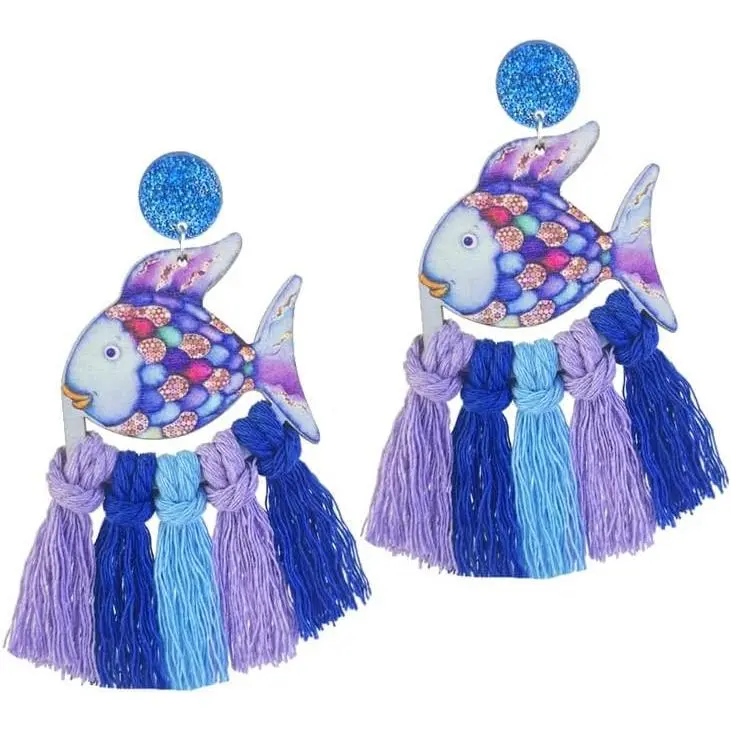 Colorful  of School Tassel Earring Cartoon Elephant and Piggy Rainbow Fish Pencil Hungry   Braided Tassel Earrings Students Teacher's Appreciation  of School Gifts