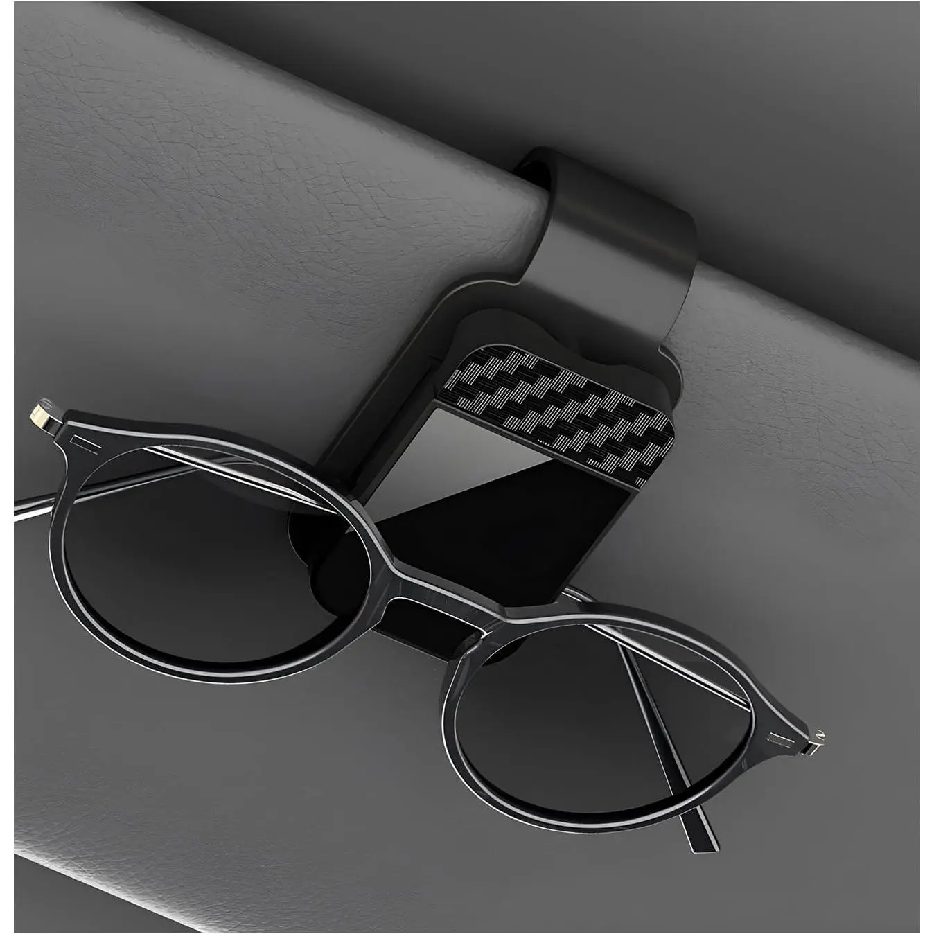 Sunglasses Holder for  Visor, Carbon Fiber Auto Eyeglasses Clip Anti-Scratch Sun Visor Organizer, Multi-Function Sunglasses Holder Ticket Card Clip for Sedan SUV  (Black)