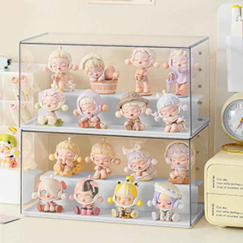 Solid Color Blind Box Storage Display Stand, Acrylic Transparent Display Box, Dustproof Cabinet, Small Figurine Desktop Storage Box, Used for Doll Toy Collectibles, Cute Figures, Stackable for Protection, Storage, and Organization