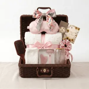 Luxury Spa Gift Basket for Women with Non-Slip Grip Socks & Fluffy Blanket, Luxury Self Care Package in Vintage Suitcase, Unique Birthday Mothers Day Gifts for Mom, Grandma, Get Well Soon Kit