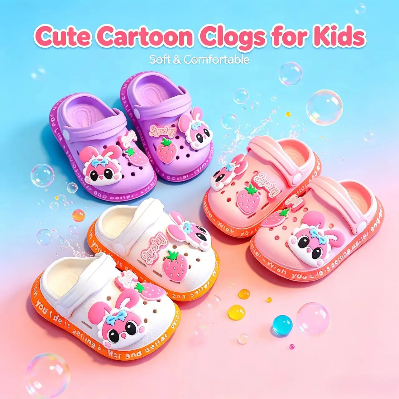 Kids Cartoon EVA Ultra Light Sandals Cute Animal Design Slip On Breathable Round Toe Shoes for Youngsters Girls Pink Bear Blue Cat Patterns Casual Attire Sandals-LIU