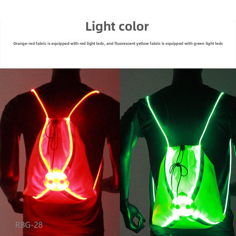 Fiber optic bundle pocket, outdoor sports cycling, night running, luminous reflective drawstring backpack.