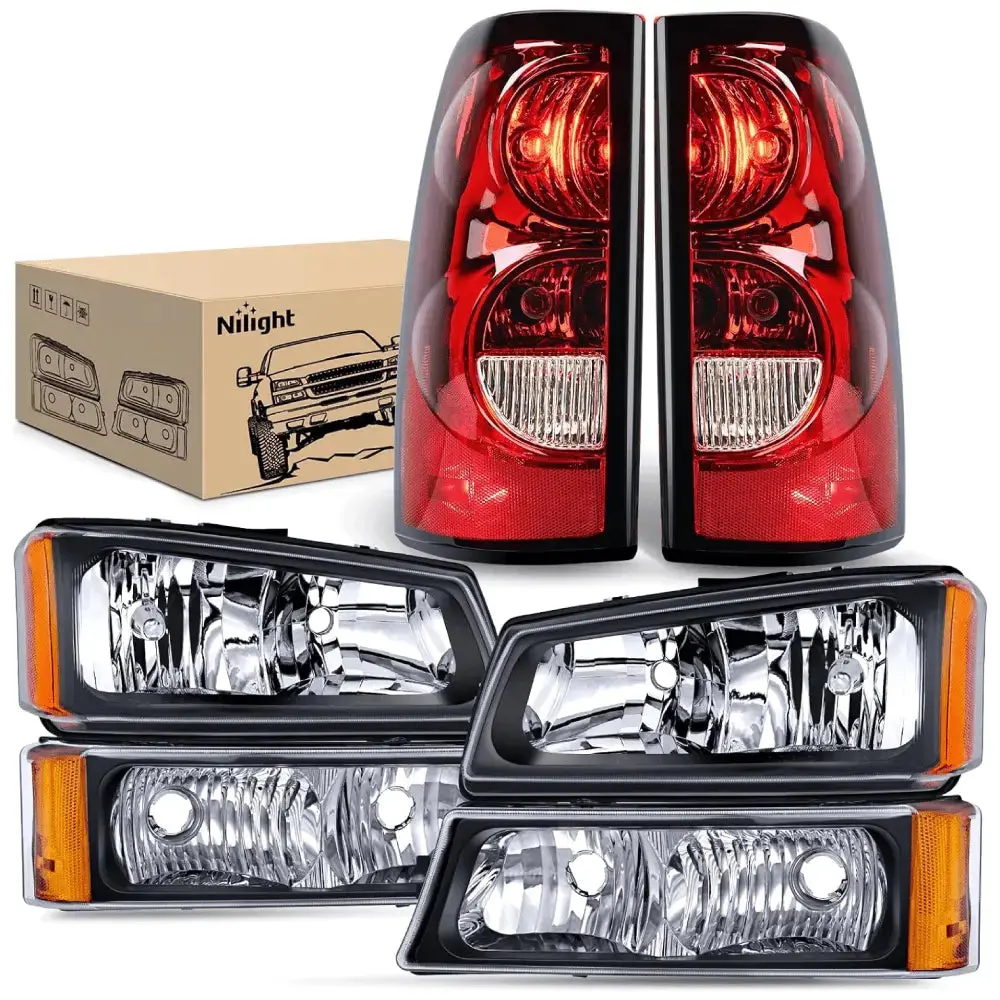 Nilight 2003 2004 2005 2006 Chevy Silverado 1500 1500HD 2500 2500HD 3500 2007 Chevy Silverado 1500 2500 3500 Classic OE Style Black Housing Amber Reflector Headlight Taillight Assembly