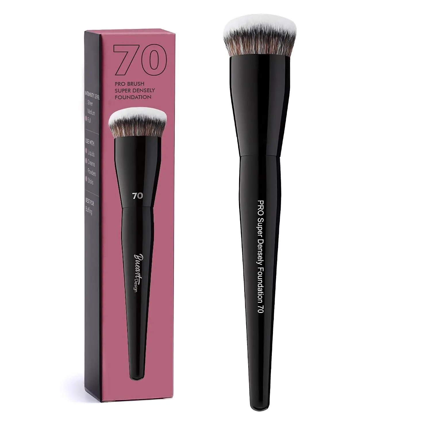 Professional Super Dense Foundation Buffing Brush 70 | Black Handle,Soft Short Bristles for Powder,Liquid Makeup Application