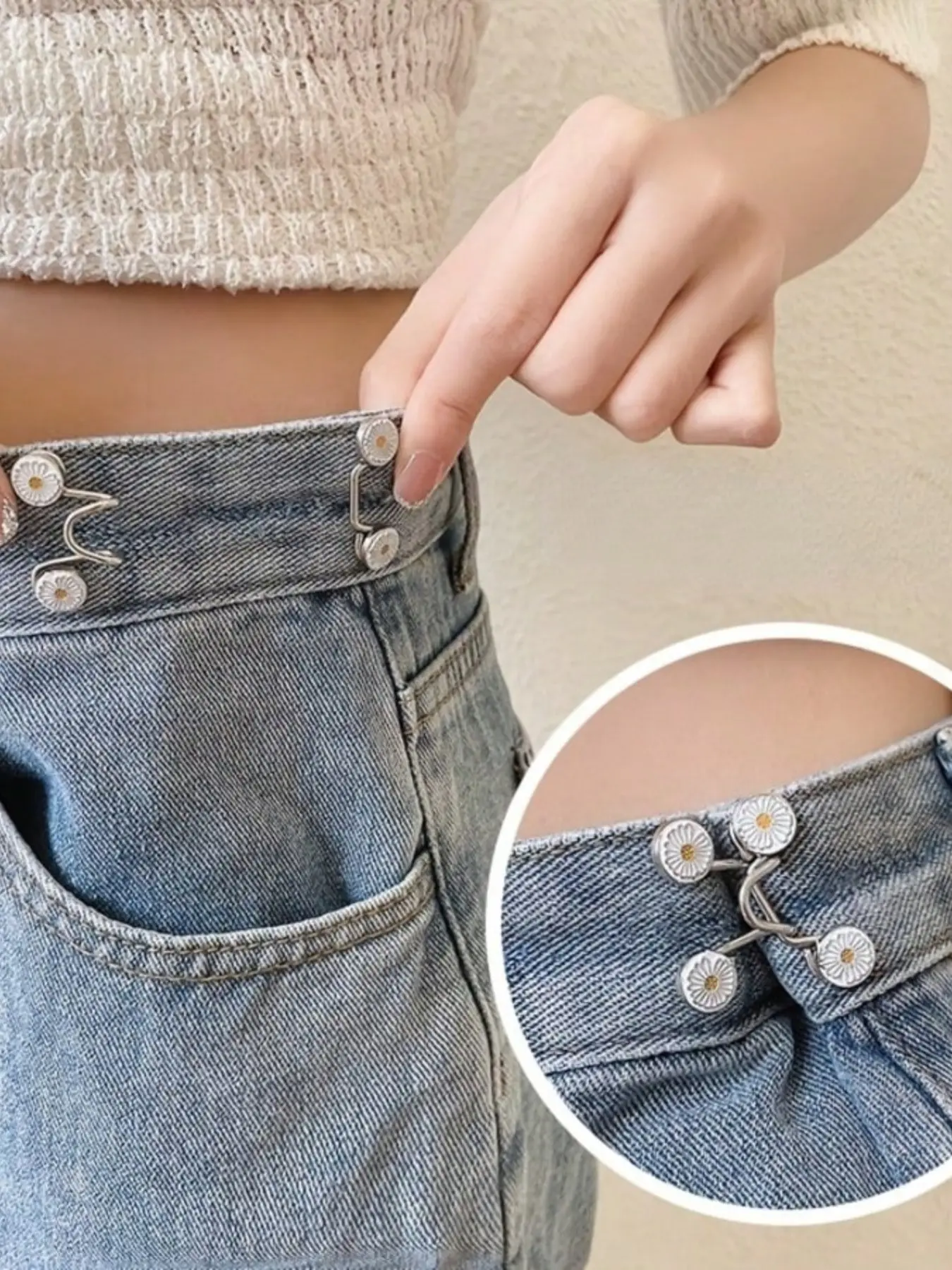 Women's Adjustable Denim Waist Tightening Set, Fashion Metal Button, Durable Quick Adjuster, Seamless Fit Enhancer, Simple Design