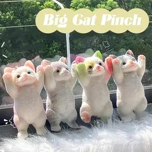1PC Big Kitty Cat Taba Silicone Fuzzy Super Big Cat Kitten Handmade Squeeze Toy Mochi Toy Hand Relax Stress Release Gift