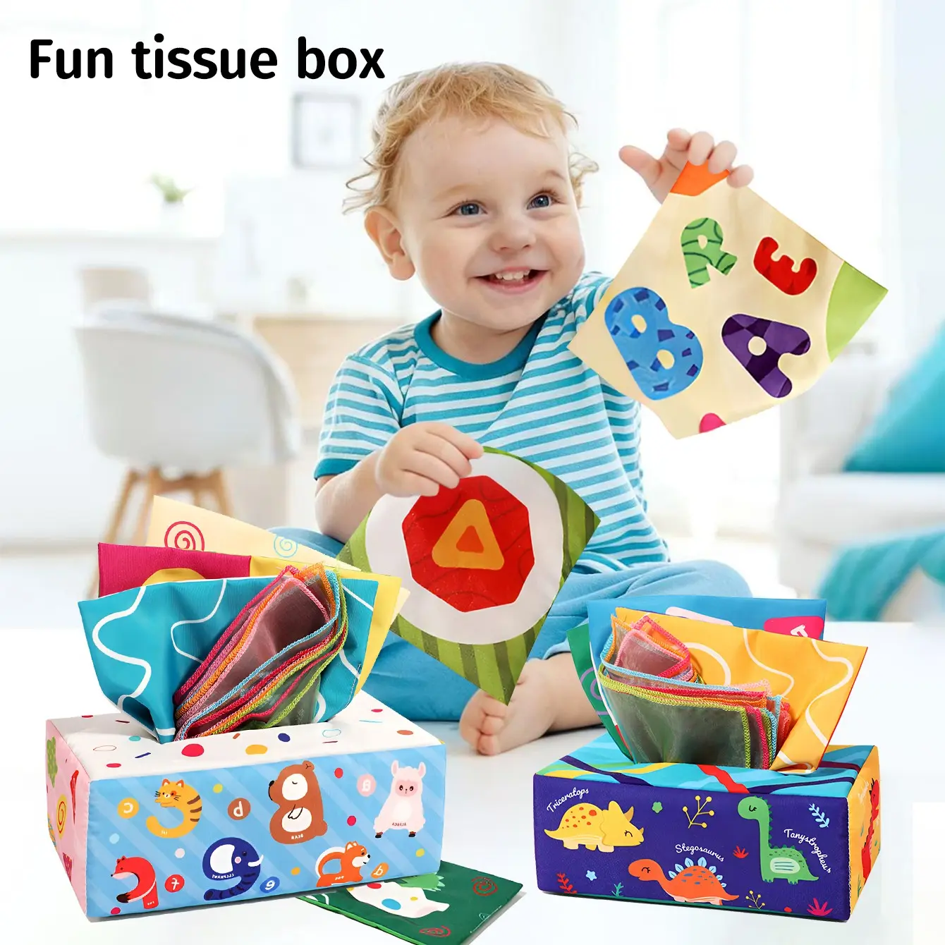 Baby Hand-Tear Resistant Realistic Paper Towel Box, Finger Exercise Toy for Babies, Sound Cloth Book for 6 Months+, Fun Plaything