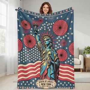 Statue of Liberty flannel blanket  American flag and fireworks print  soft  cozy  durable  perfect for living room decor  patriotic holidays  birthday gifts  and everyday comfort.