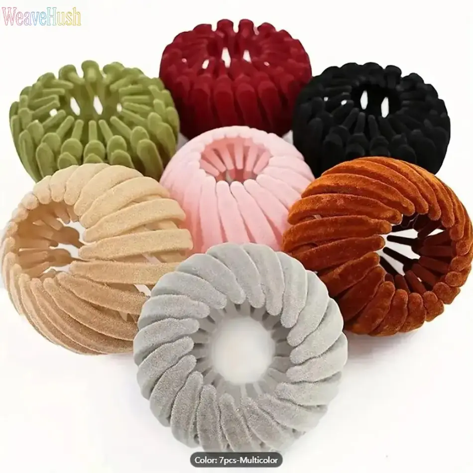 3/5/7‑Pack Expandable Bird Nest Hair Holder, Popular Velvet Lazy Bun Clip Ponytail Fastener, Exquisite Texture Durable Hair Accessory, One‑Step Quick Styling for Daily Home, Party & Outdoor Occasions