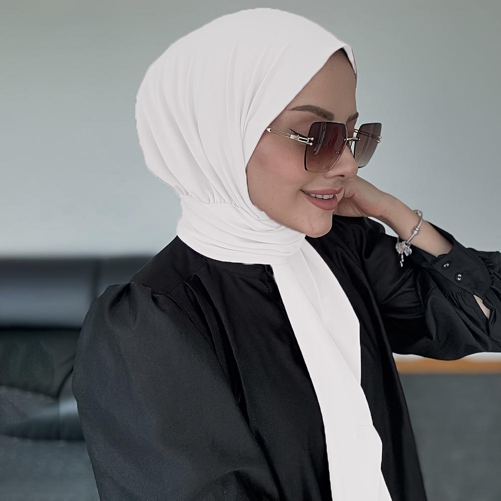 1pc Instant Hijab, Women's Convenient Stretchy Daily Solid Color Button-Fastened Muslim Headscarf Hijab Scarf
