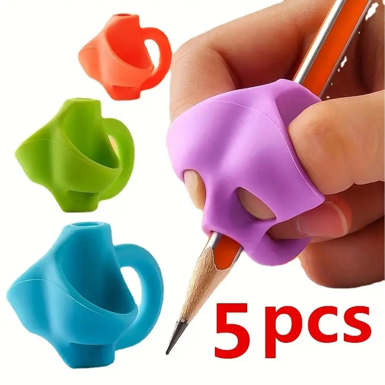 Pencil Grip (5 Counts), Silicone Pencil Grip without Pencil, Writing Aid Tool, Writing Stationery Supplies for Students