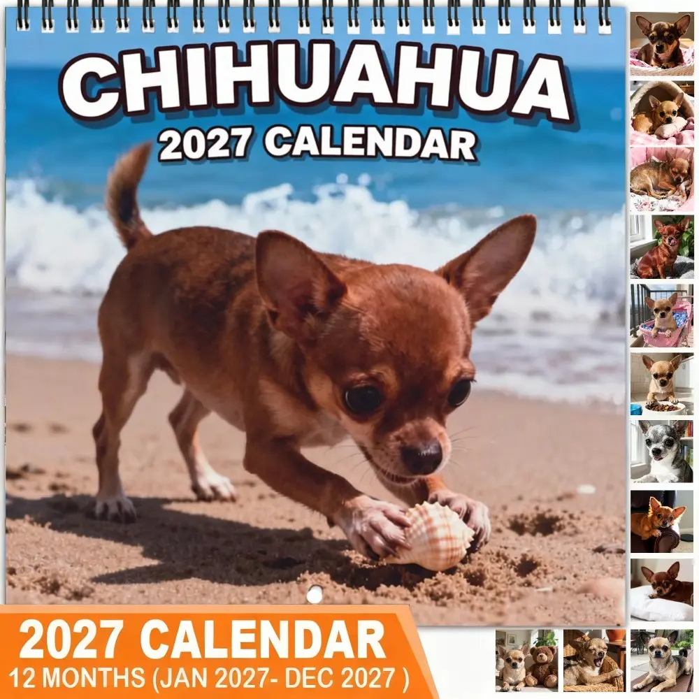 2027 Chihuahua Theme Wall Calendar, 12-Month Colorful Illustrations, 8.3in X 8.3in Perfect Size, Cute Dog Art Decor Gift for Home Office Lovers