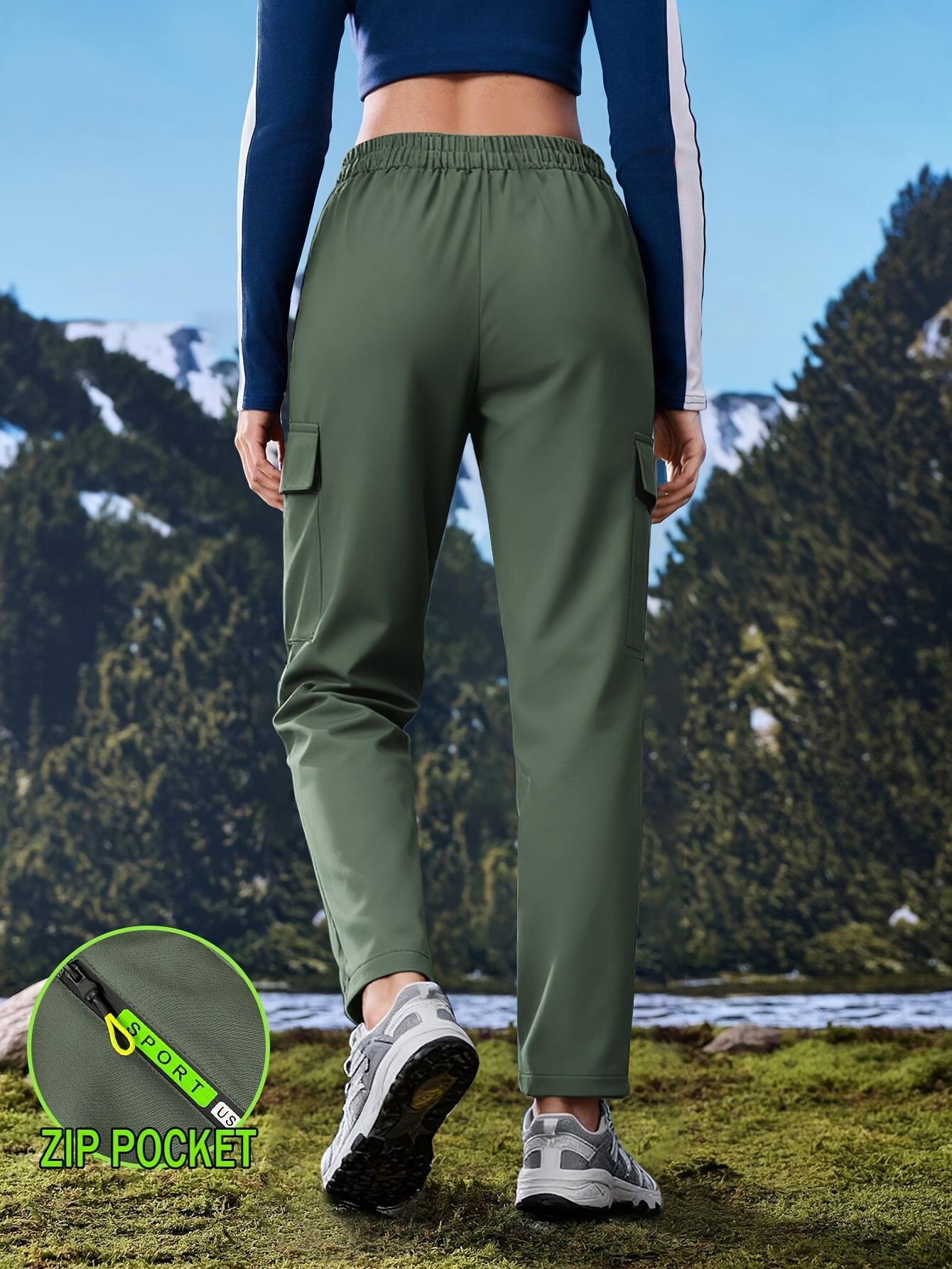 Women's multi pocket zipper workwear straight leg casual pants Drawstring elastic waist outdoor fitness pants Multi colored versatile functional straight leg pants for daily commuting