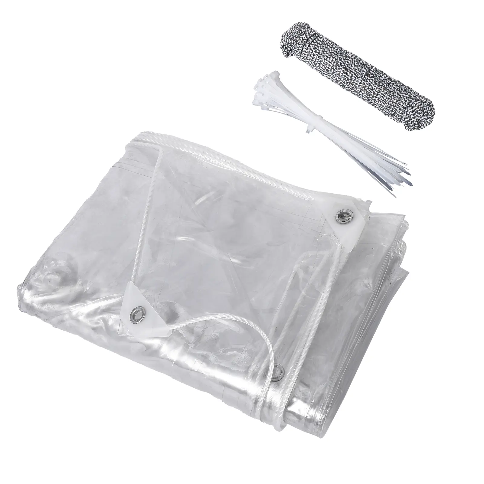 Clear Heavy Duty Waterproof Tarp 14Mil , Tear-Resistant Transparent PVC Vinyl, Weatherproof with Reinforced Heat-Sealed Edges, Rustproof Grommets for Patio, Greenhouse