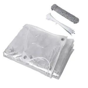 Clear Heavy Duty Waterproof Tarp 14Mil , Tear-Resistant Transparent PVC Vinyl, Weatherproof with Reinforced Heat-Sealed Edges, Rustproof Grommets for Patio, Greenhouse