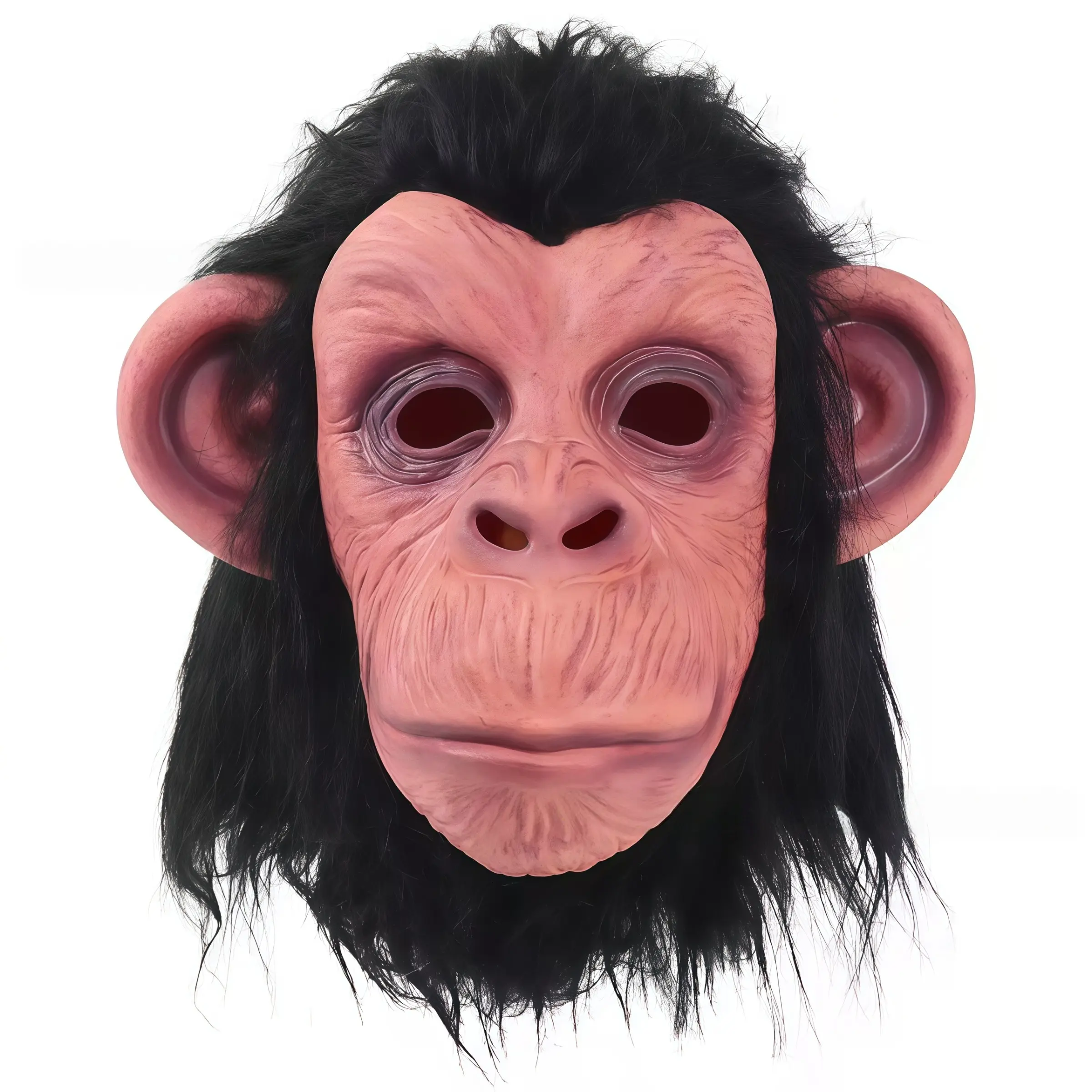 Realistic Monkey Mask Latex Full Face Chimpanzee Ape Costume Mask with Pink Face & Black Fur, Scary Animal Mask for Halloween Trick or Treat, Jungle Safari Party, Haunted House, COSplay, Stage Show & Horror Movie Fan Collection Gift