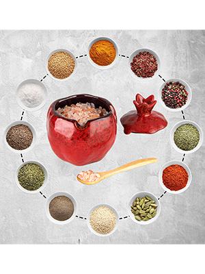 Salt Cellar 2 PCS Ceramic Pomegranate Shaped Salt Bowl With Lid and Spoon