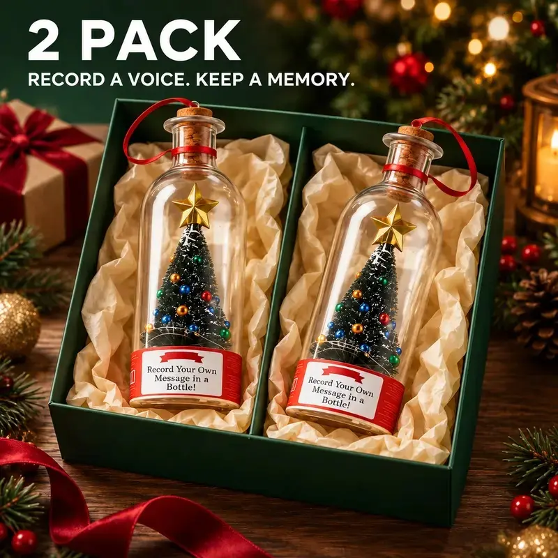 2-Pack Recordable Christmas Message Bottles with Mini Christmas Trees, 30-Second Voice Recording & Playback, Personalized Holiday Keepsake Gifts, Christmas Tree Ornaments and Home Decor