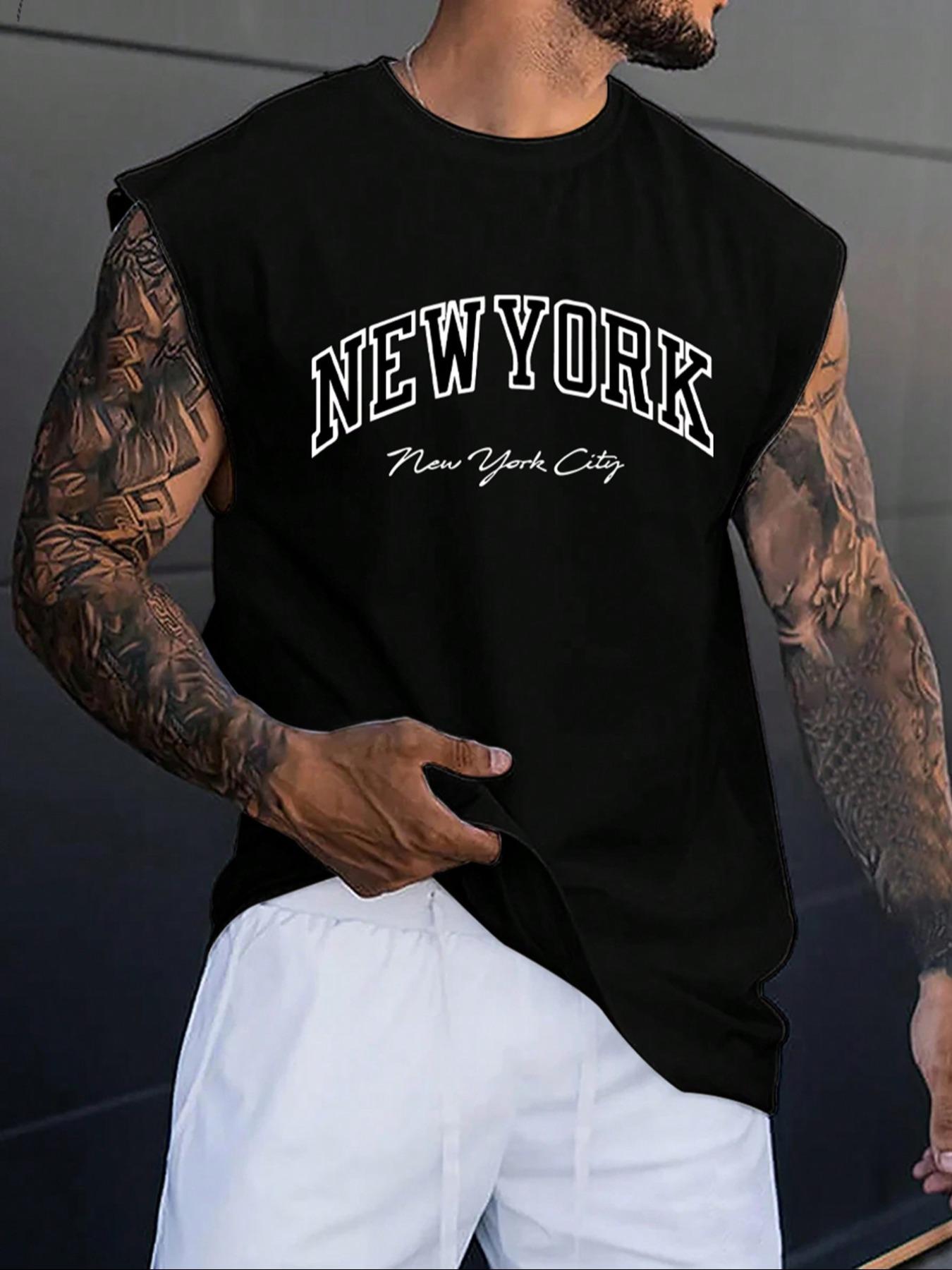Men's Letter Print Sleeveless T-shirt, Regular Fit Casual Crew Neck Top for Summer, Fashion Men's Top for Daily Wear