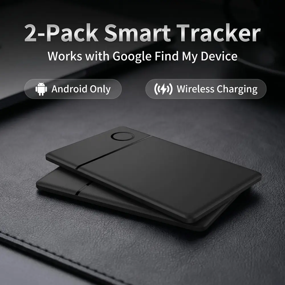 Two-Pack Google Card Tracker, Free Android Bluetooth-compatible Anti-Lost Device, Wireless Charging, Tracks Wallet, Car, Backpack, Luggage