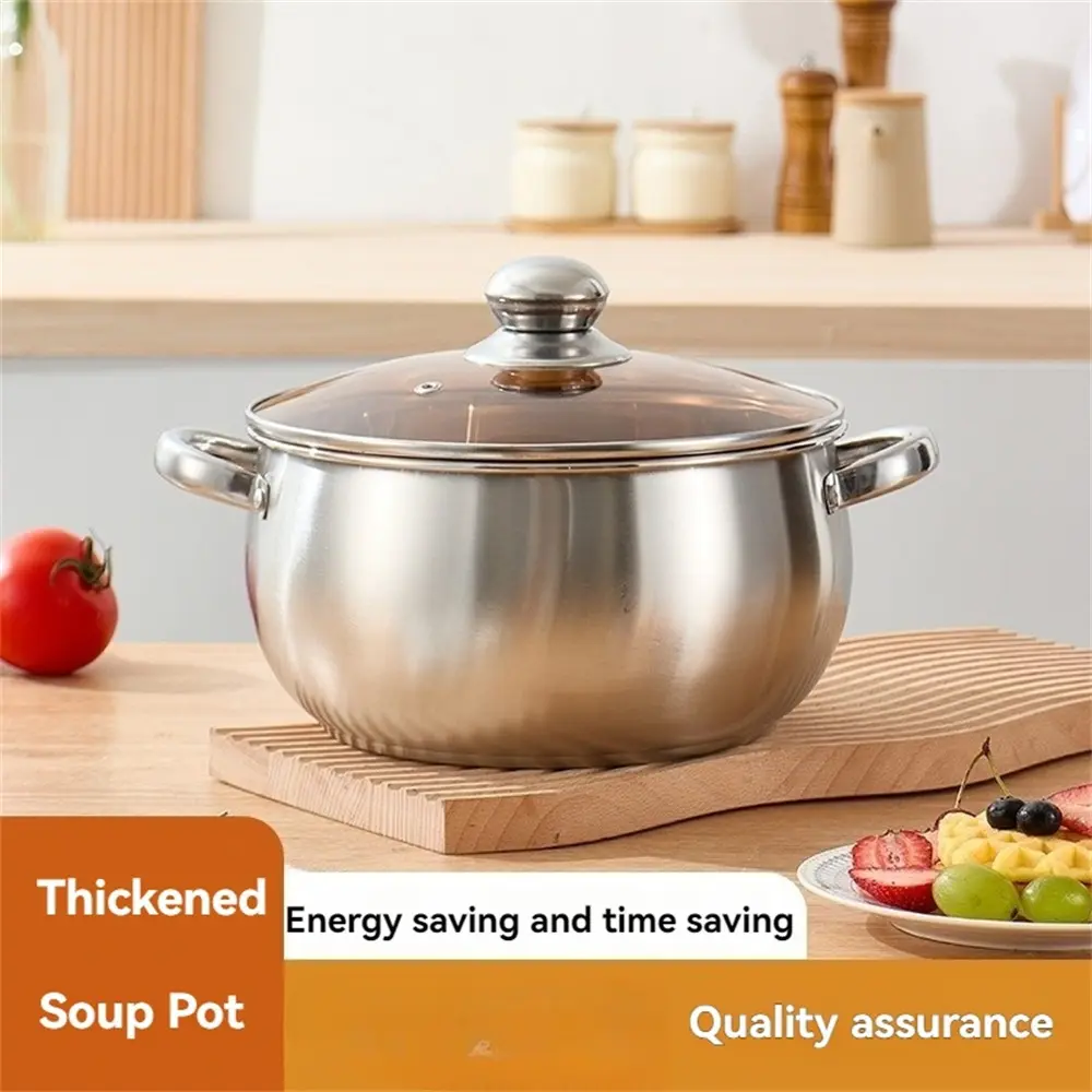 Stainless Steel Pot with Glass Lid, Multi-Functional Cooking Pot, Suitable for Chili, Pasta, Curry, Stew, Dishwasher Safe