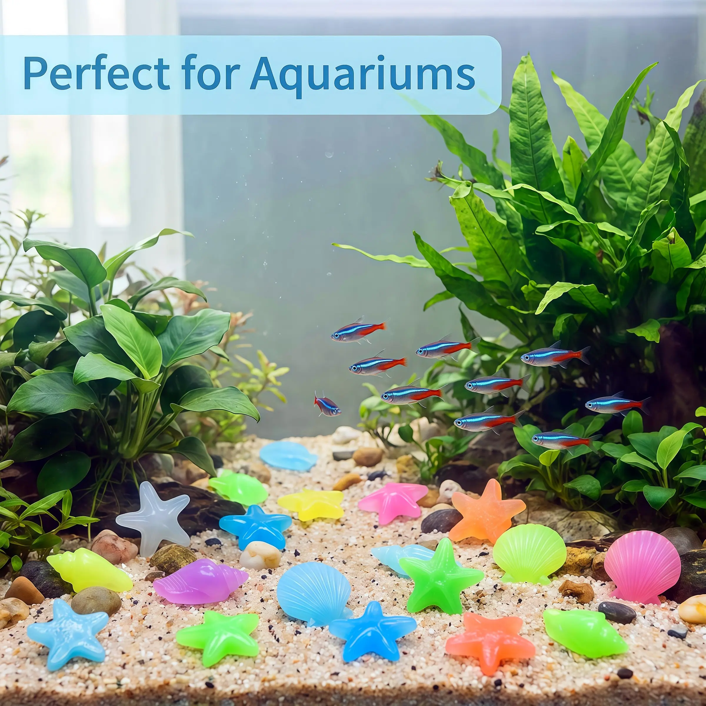 120 Pieces Glow Resin Aquarium Decor Stones, Various Fish Tank Decorations, Starfish, Ocean Theme, Small Resin Fish Bowl Accessories