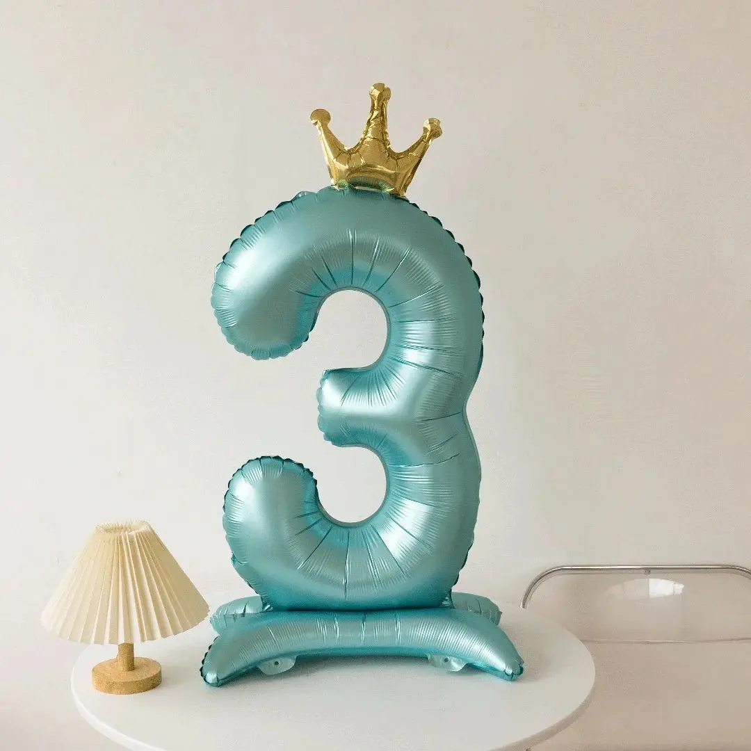 42-Inch Blue Crown Number Balloons with Base, Perfect for Birthday Parties, Theme Decorations, Anniversary Celebrations