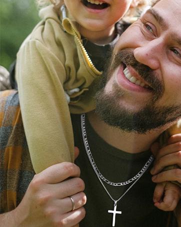 Trendy 925 Sterling Silver Cross Necklace for Men Women Durable Non Tarnish Beveled Edge Crucifix Pendant Cuban Link Chain Jewelry 16-30 Inches Valentine's Day